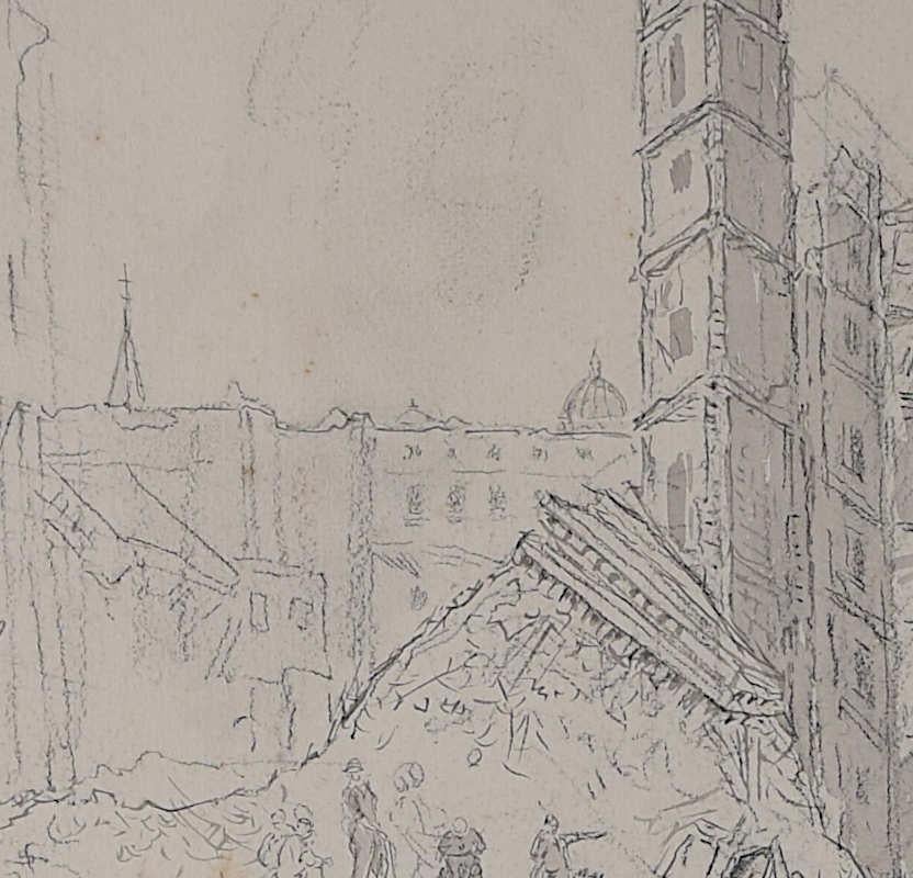 Blitz Site with St Paul's Cathedral, drawing by Hubert Finney For Sale 2