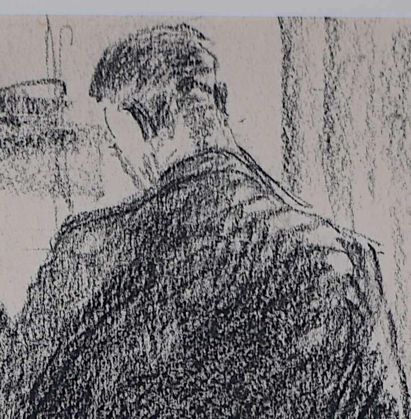 Soldiers Waiting, charcoal drawing by Hubert Finney For Sale 2