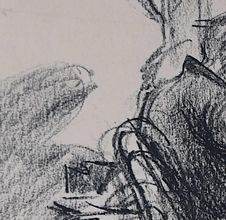 Soldiers Waiting, charcoal drawing by Hubert Finney For Sale 3