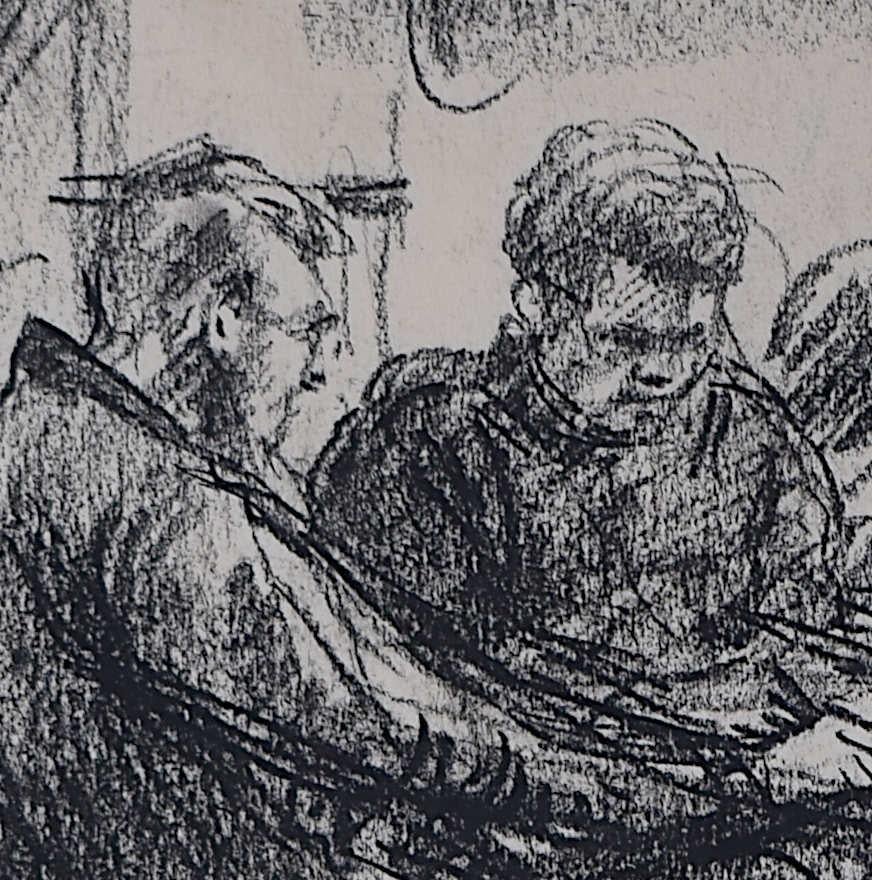 Soldiers Waiting, charcoal drawing by Hubert Finney For Sale 1