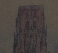 Durham Cathedral, view from Palace Green, watercolour by Sir Albert Richardson