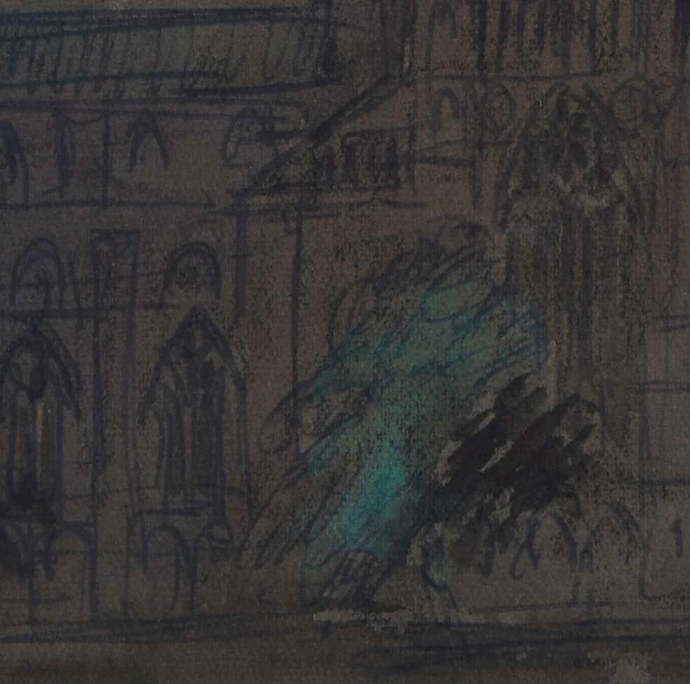 Durham Cathedral, view from Palace Green, watercolour by Sir Albert Richardson For Sale 4