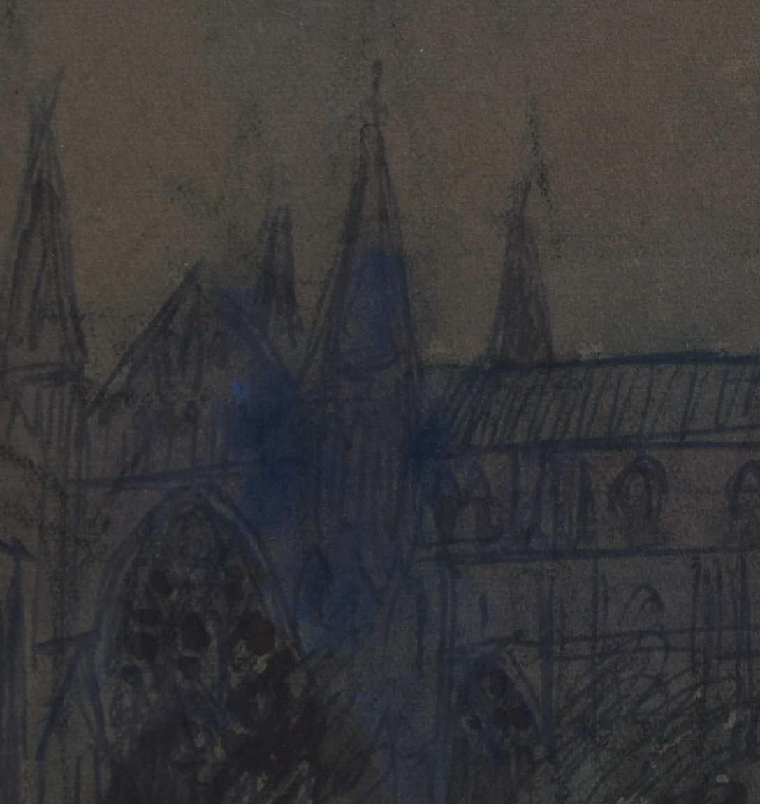 Durham Cathedral, view from Palace Green, watercolour by Sir Albert Richardson For Sale 3