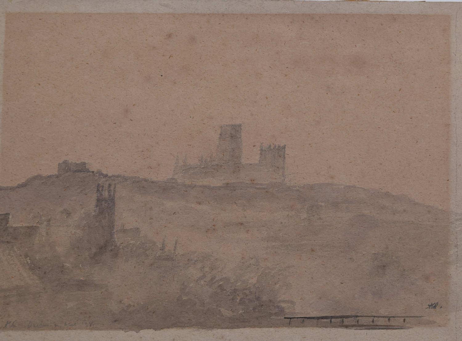 Panoramic view across Durham with Durham Cathedral by Sir Albert Richardson PRA