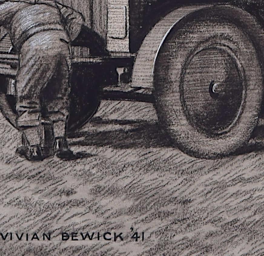Zeichnung aus dem Zweiten Weltkrieg, searchlight-Batterie (Schwarz), Landscape Art, von Vivian Bewick