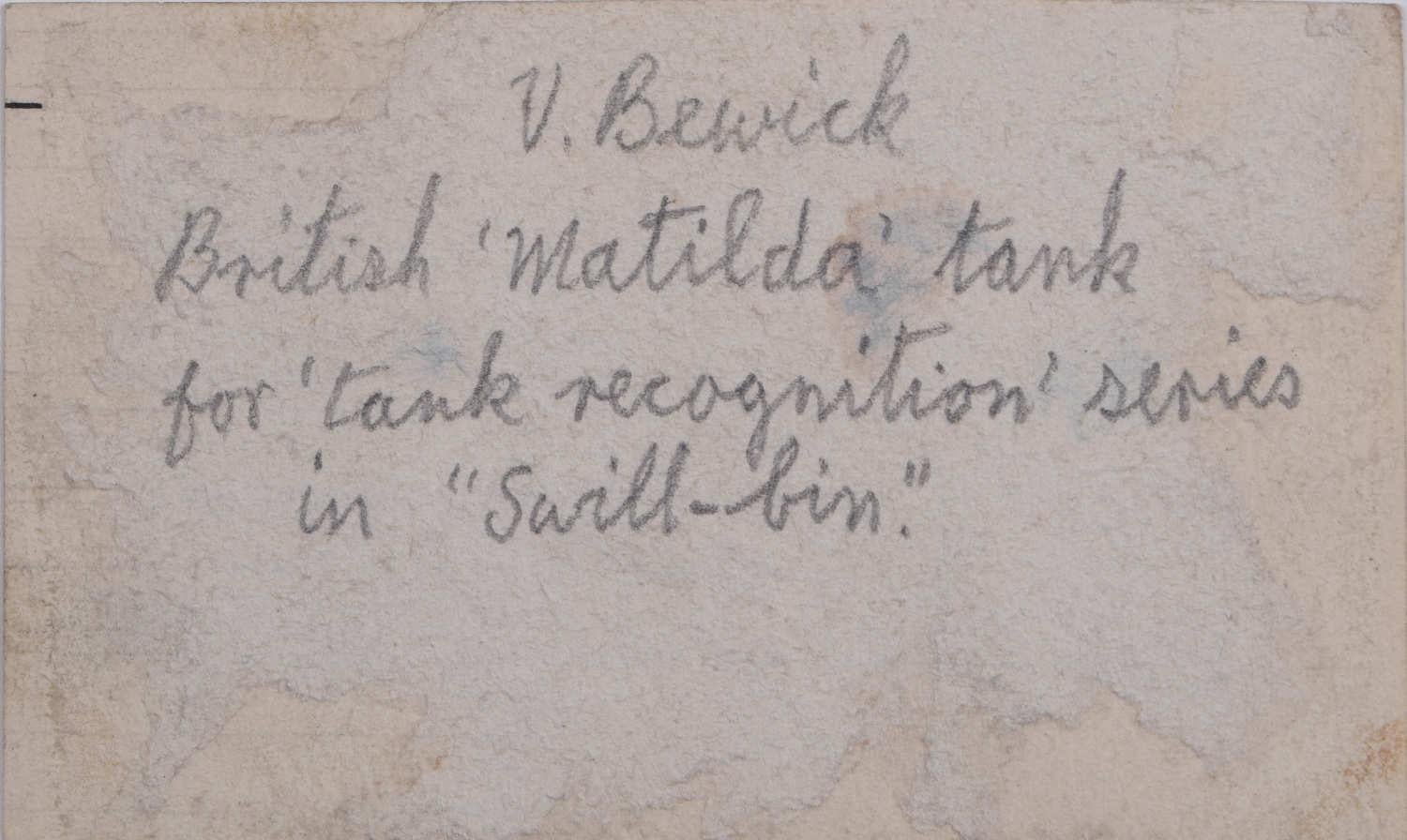 Swillbin-Gemälde aus dem Zweiten Weltkrieg, britische Matilda-Tank (Grau), Landscape Art, von Vivian Bewick
