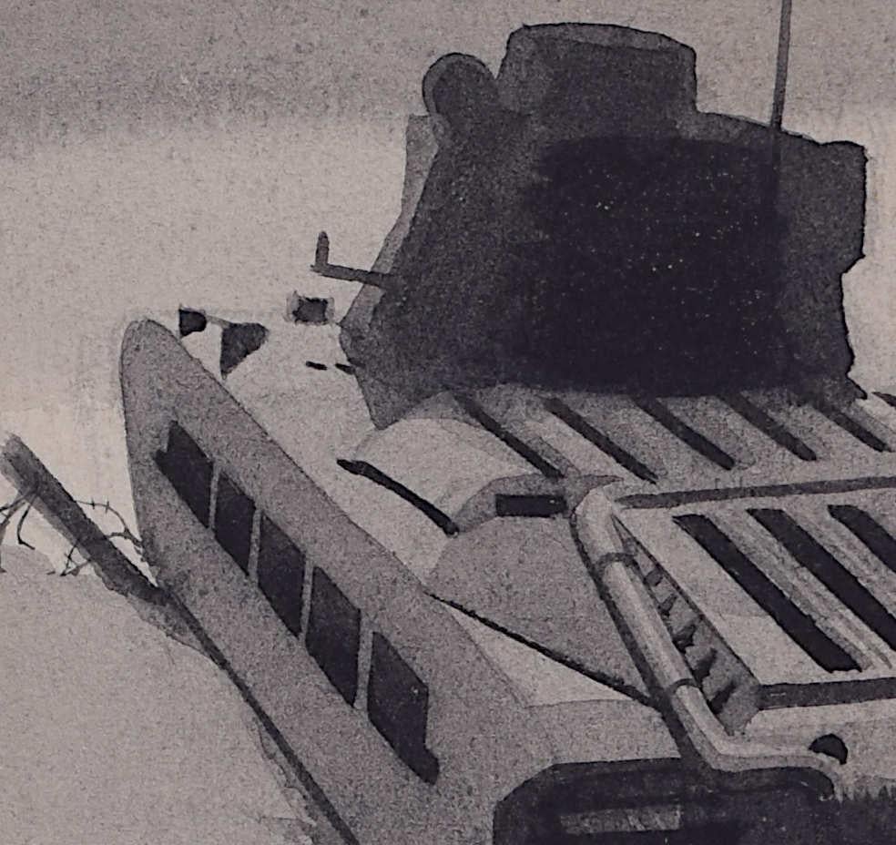 Swillbin-Gemälde aus dem Zweiten Weltkrieg, britische Matilda-Tank – Art von Vivian Bewick