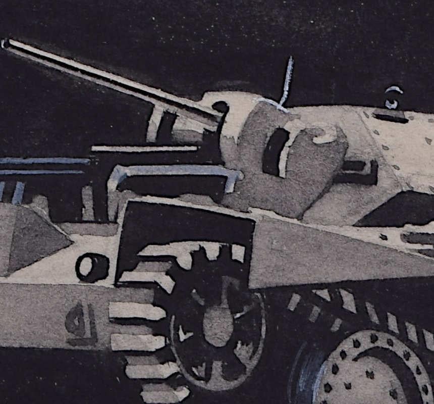 Peinture de Swillbin de la Seconde Guerre mondiale, Tank britannique Valentine - Art de Vivian Bewick