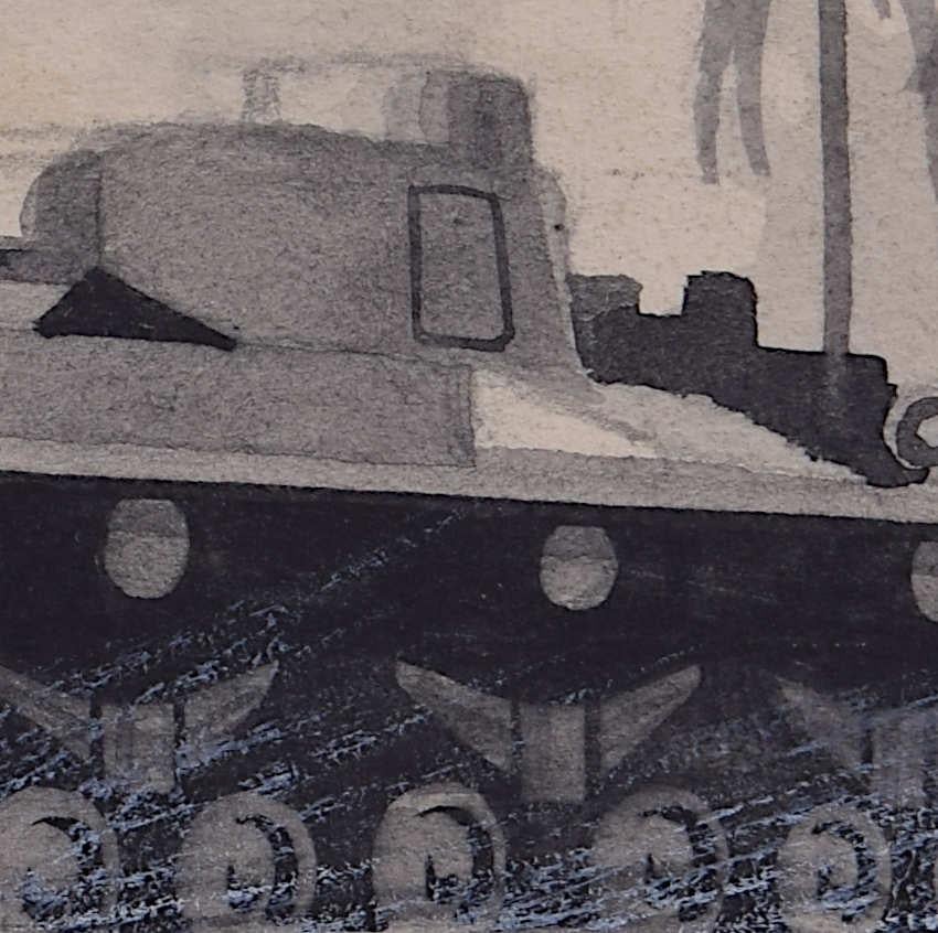Second World War Swillbin painting, German Pz.Kw.Mark III - Gray Landscape Art by Vivian Bewick