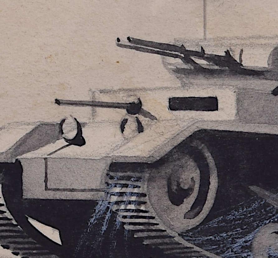 Second World War Swillbin painting, German Pz.Kw.Mark III - Art by Vivian Bewick