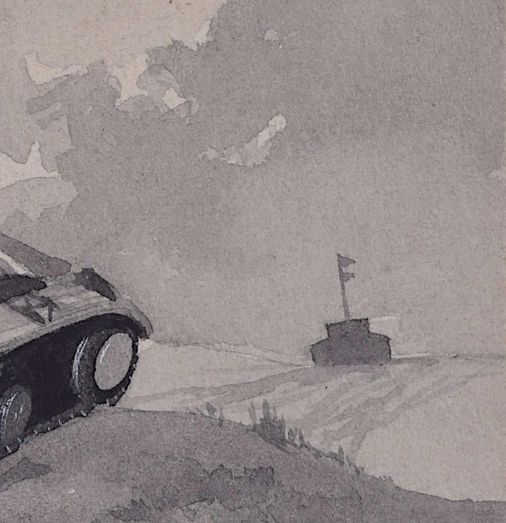 Second World War Swillbin painting, British Valentine Tank II - Realist Art by Vivian Bewick