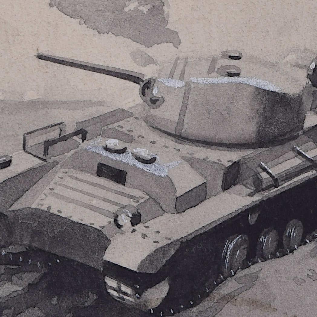 Second World War Swillbin painting, British Valentine Tank II - Art by Vivian Bewick