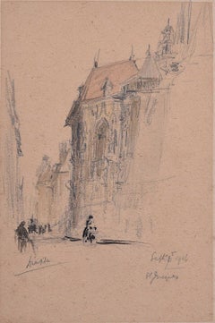 Watercolour of Dieppe Cathedral by Sir Albert Richardson PRA