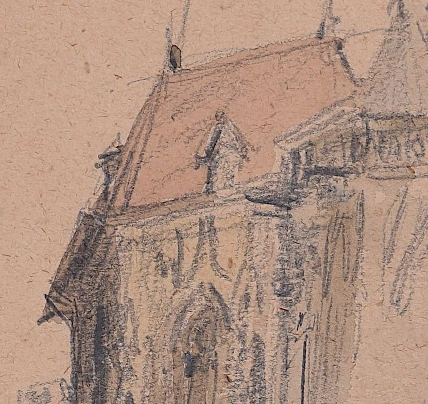 Acquerello della Cattedrale di Dieppe di Sir Albert Richardson PRA in vendita 1