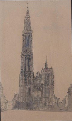 Antwerp, Cathedral of Our Lady, watercolour by Sir Albert Richardson PRA