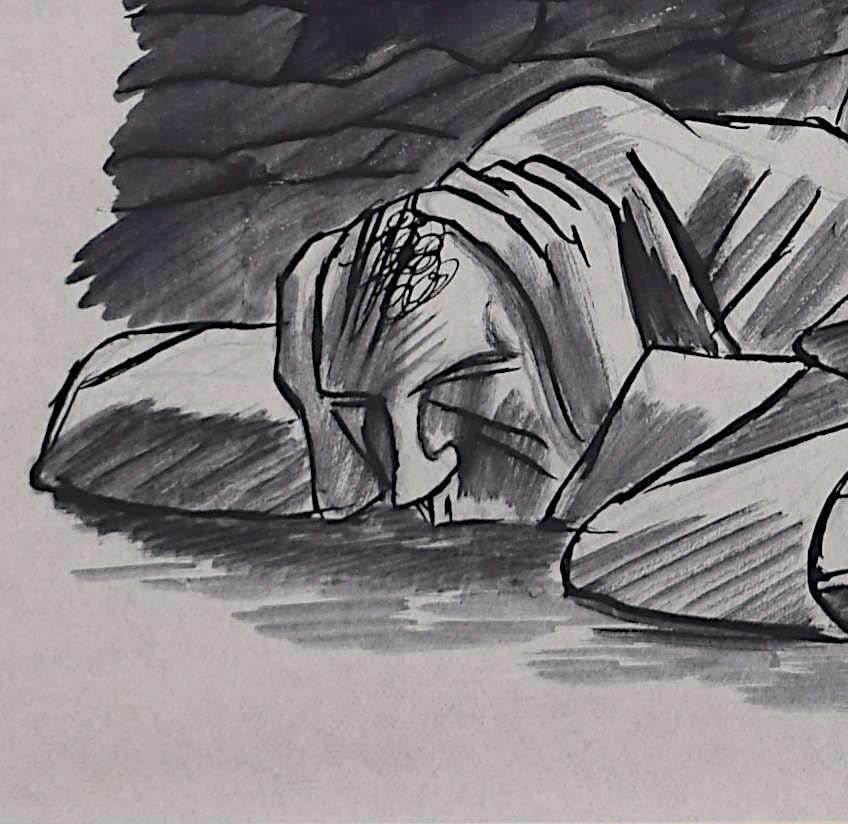 Taking Cover in the Trenches - Second World War drawing by Cecil Keeling in vendita 2