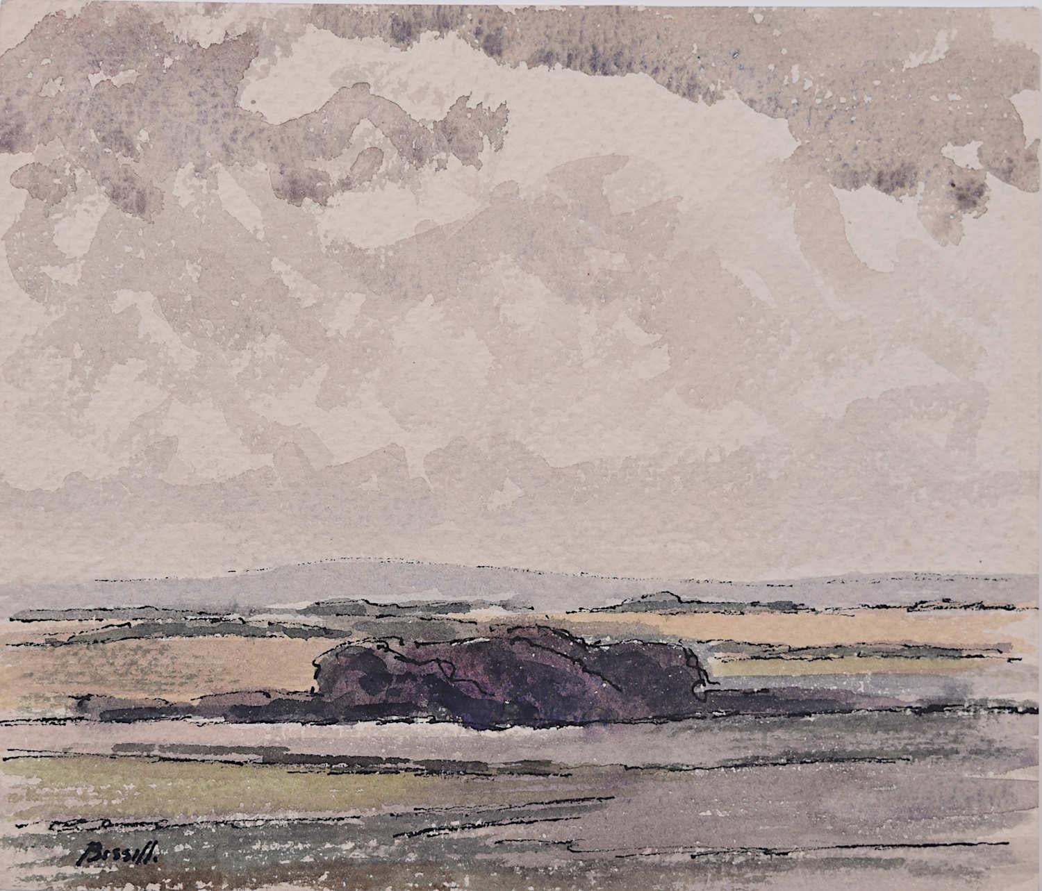 Scena di paesaggio rurale, acquerello di George Bissill