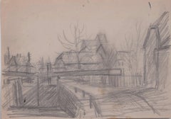 View of the Village Church, croquis au crayon de George Bissill
