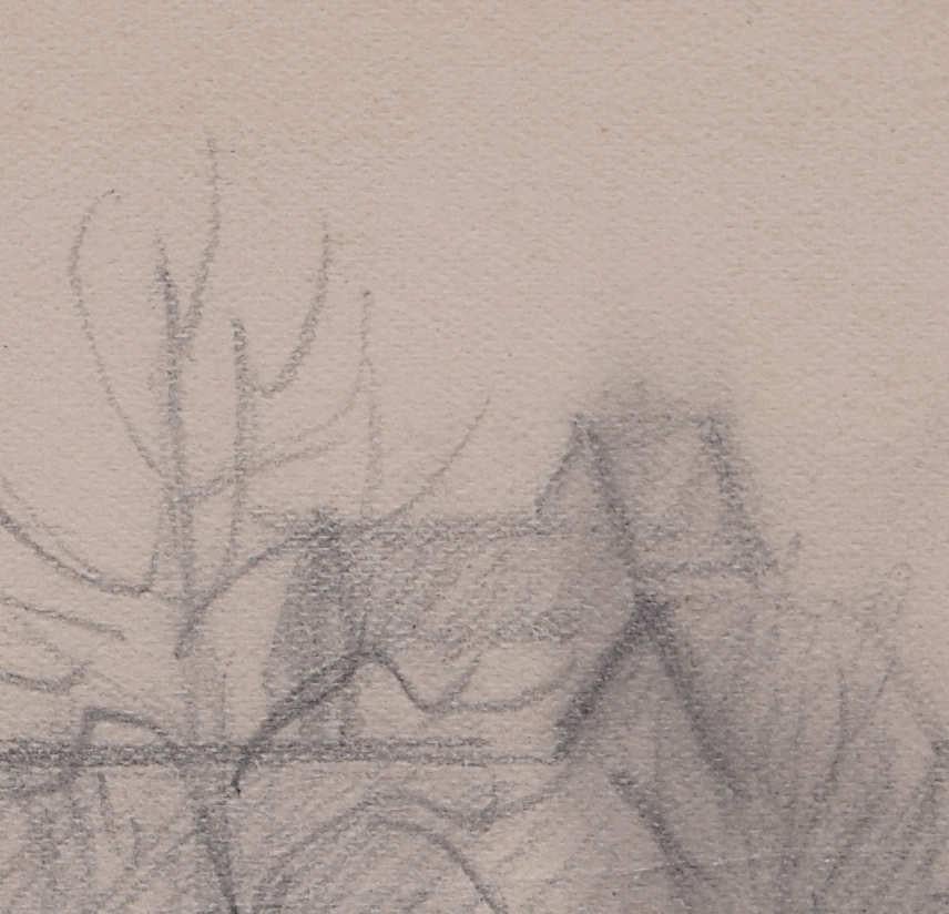 View of the Village Church, pencil sketch by George Bissill For Sale 1