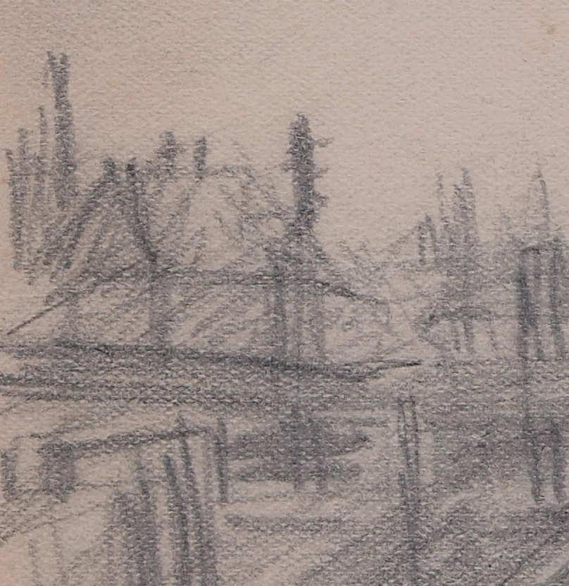View of the Village Church, pencil sketch by George Bissill For Sale 2