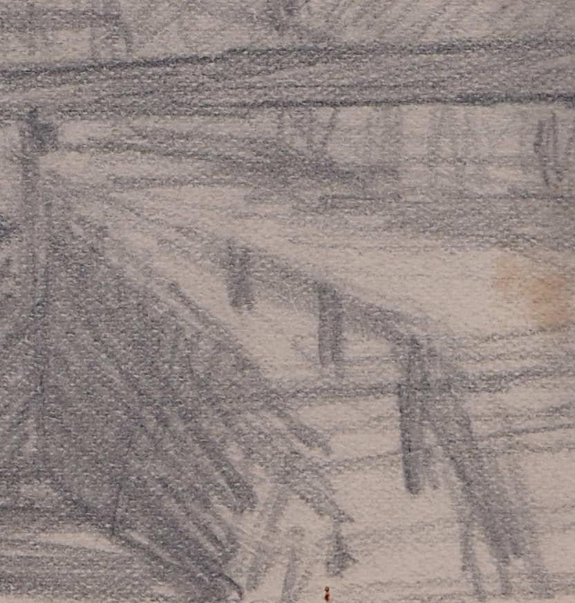 View of the Village Church, pencil sketch by George Bissill For Sale 4