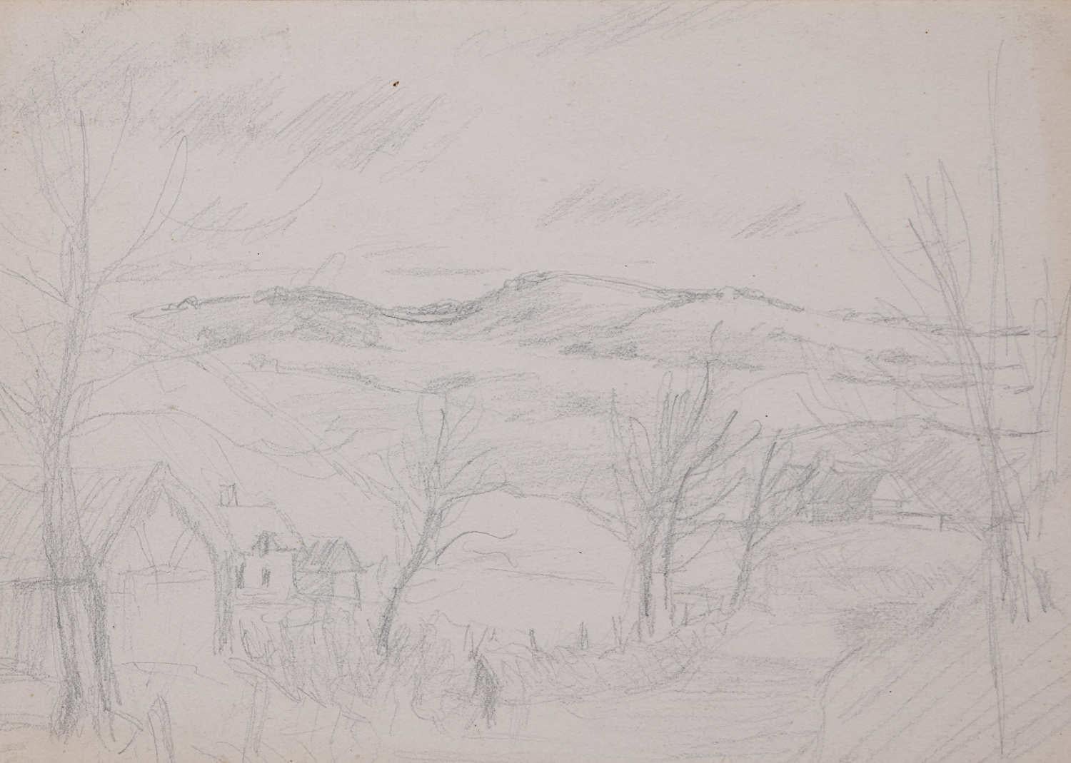 Vista del paisaje, boceto a lápiz de George Bissill