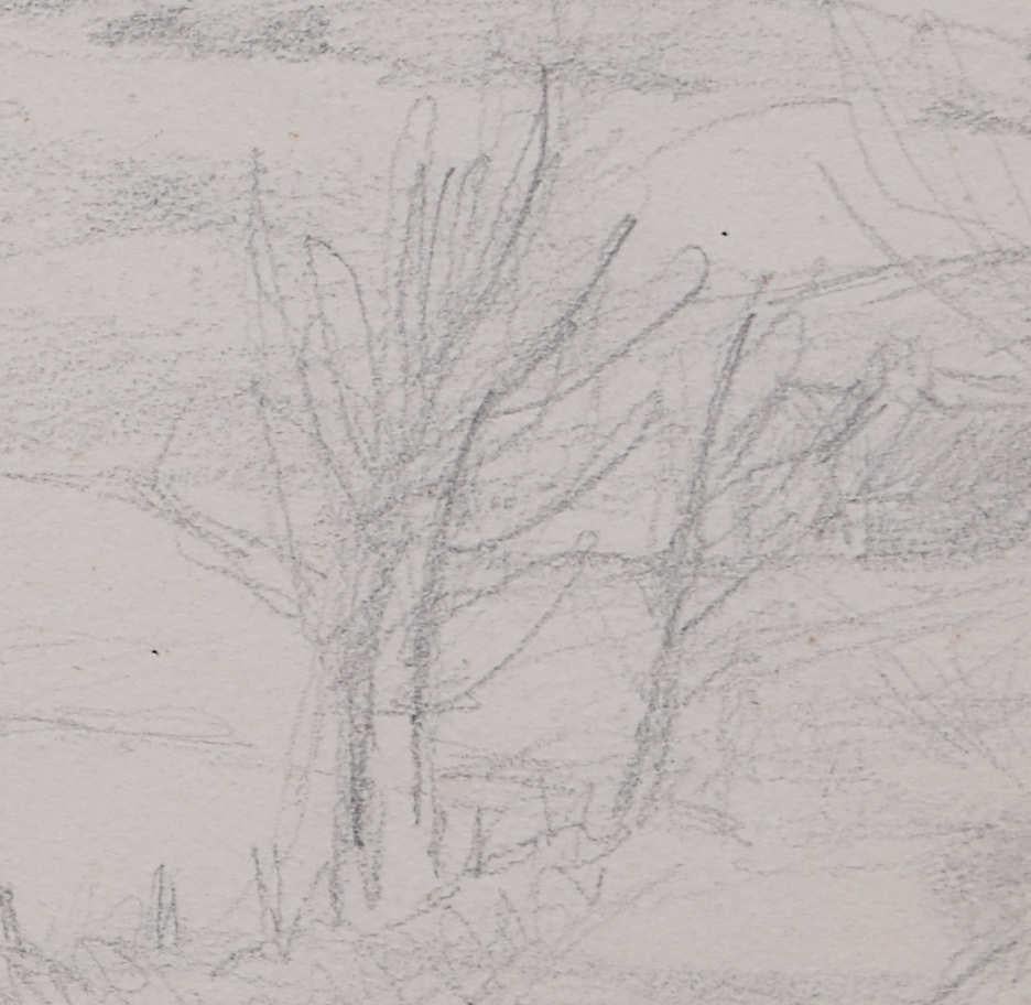 Landscape view, pencil sketch by George Bissill For Sale 2
