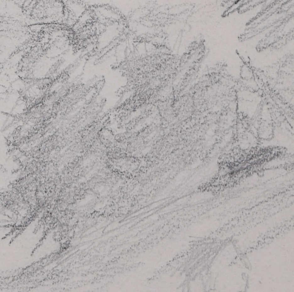 Vue d'un paysage avec une grange et une église, Devon, esquisse au crayon de George Bissill en vente 4