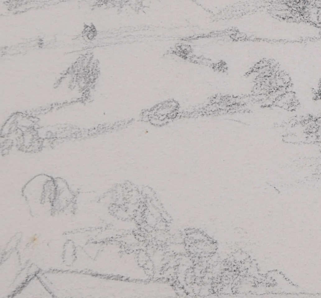 Vue d'un paysage avec une grange et une église, Devon, esquisse au crayon de George Bissill en vente 3
