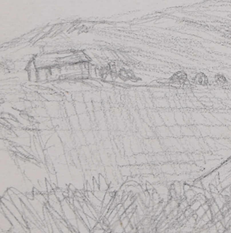 Field View in North Devon, pencil sketch by George Bissill en venta 3