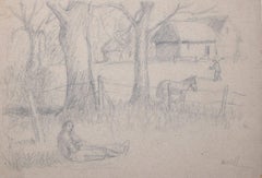 A Moment of Rest, pencil sketch by George Bissill