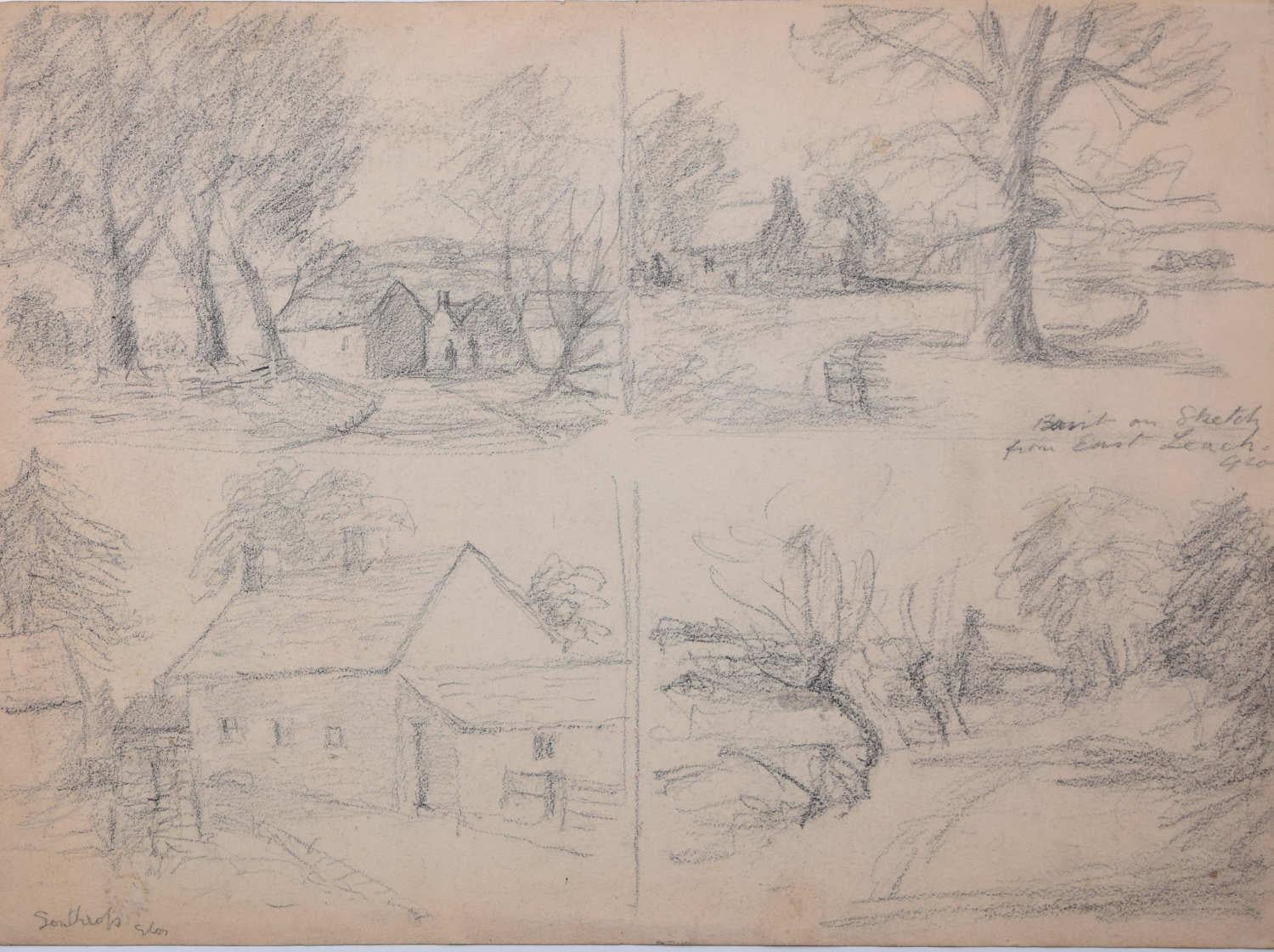George Bissill (1896-1973)
Four Gloucestershire Cottages
Pencil sketch 
28 x 38 cm 

Born in 1896, George Bissill was a British miner, painter and furniture designer. Raised in the mining village of Langley Mill, Derbyshire, Bissill became a miner