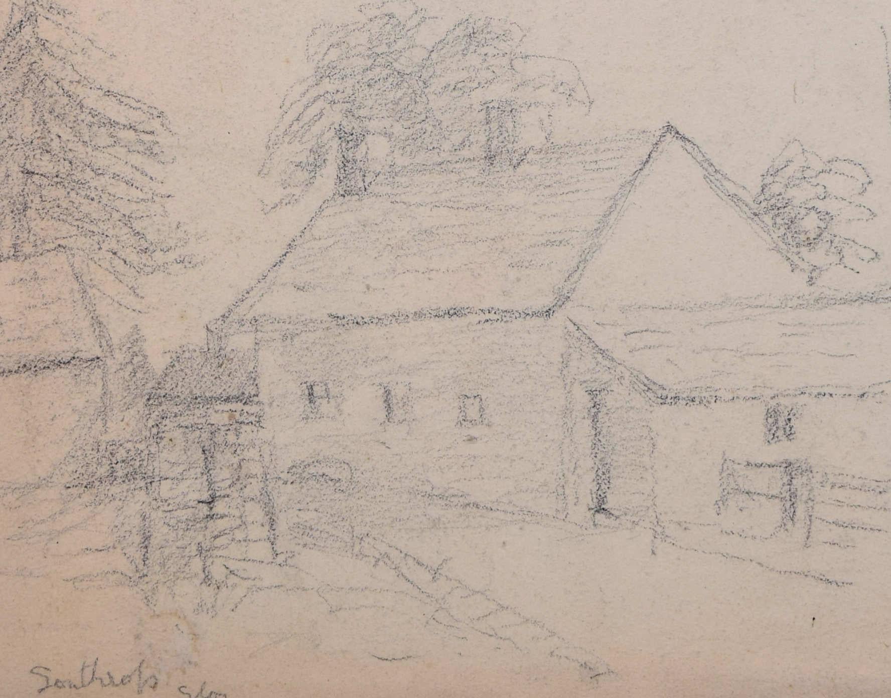 Vier Gloucestershire-Häuser, Bleistiftskizze von George Bissill im Angebot 3