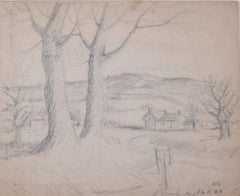 Étude pour la peinture à l'huile de Coombe, Hampshire, croquis au crayon de George Bissill