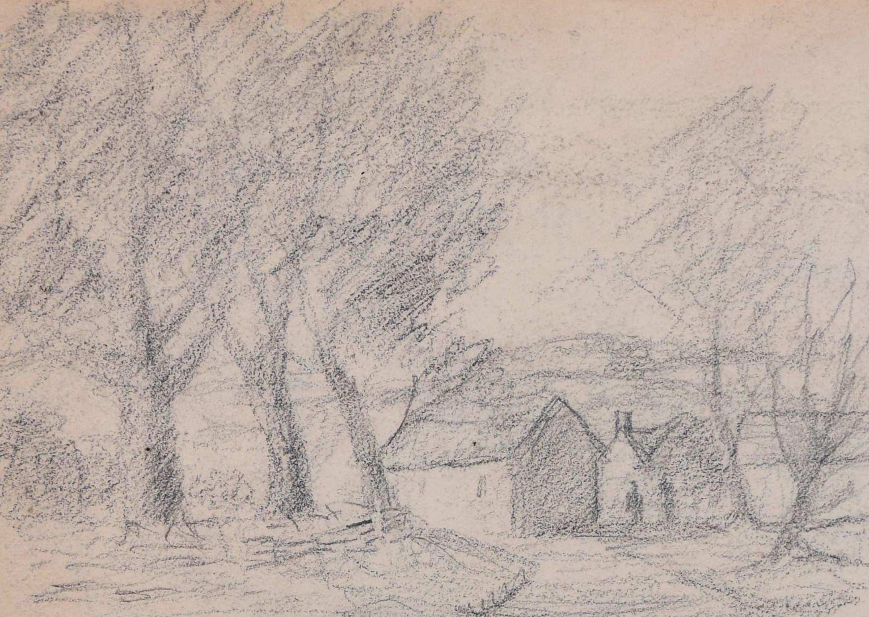 Studio per il dipinto a olio di Coombe, Hampshire, schizzo a matita di George Bissill in vendita 2