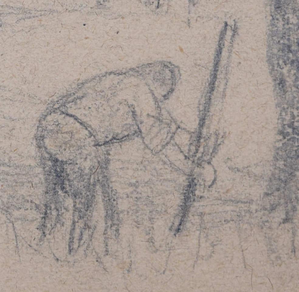 Tending to the Fences, pencil sketch by George Bissill in vendita 1
