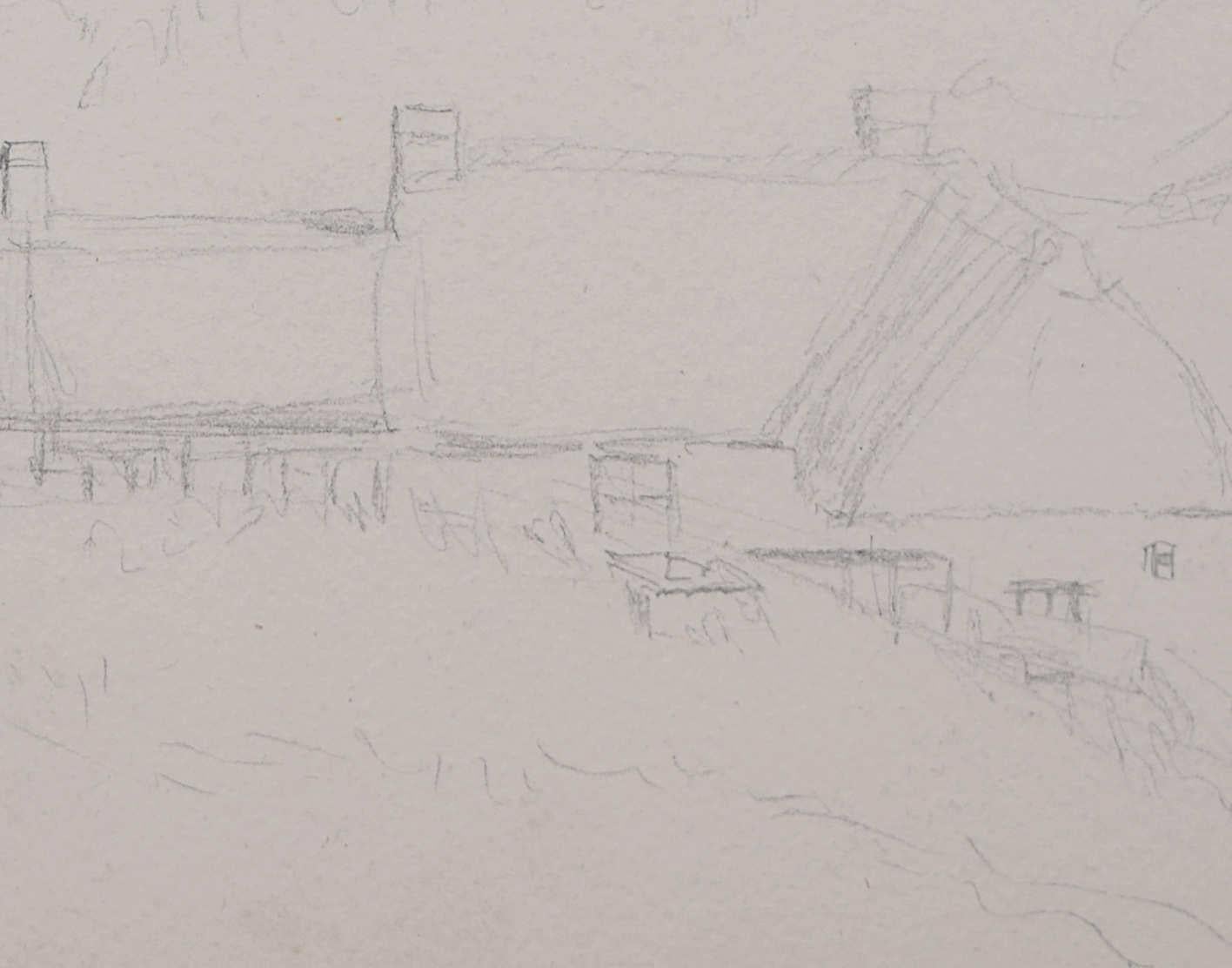 Watching Over the Farmhouse in Stow-on-the-Wold, pencil sketch by George Bissill For Sale 2