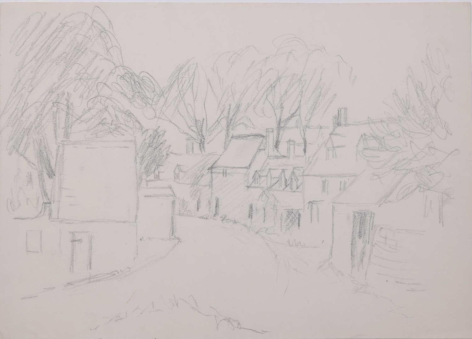The Village Way, pencil sketch by George Bissill