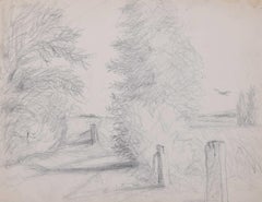 Country Lane with Bird of Prey, pencil sketch by George Bissill