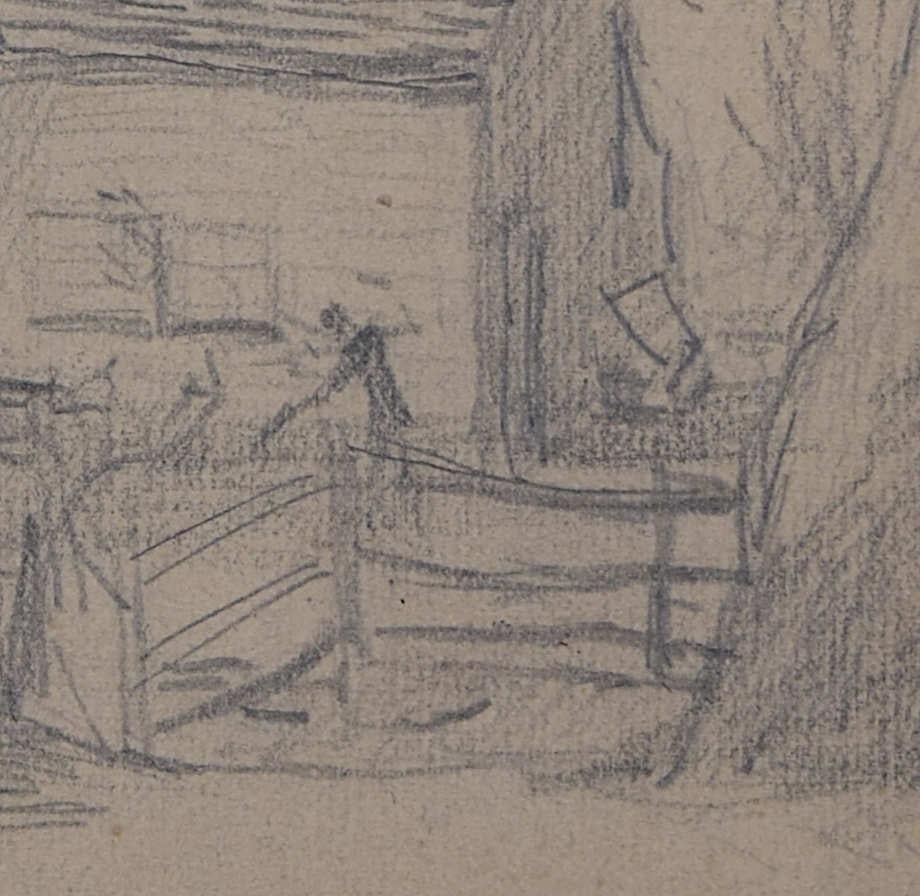 Farmhouse View, pencil sketch by George Bissill en venta 1