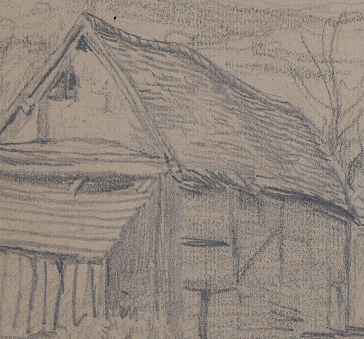Farmhouse View, pencil sketch by George Bissill en venta 2