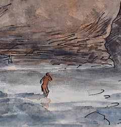 Exploring the Lake District, watercolour by George Bissill