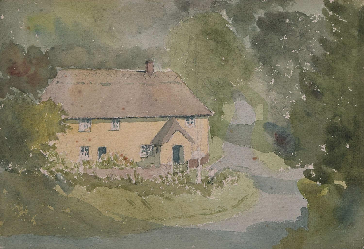 Cottage View, Aquarell von George Bissill