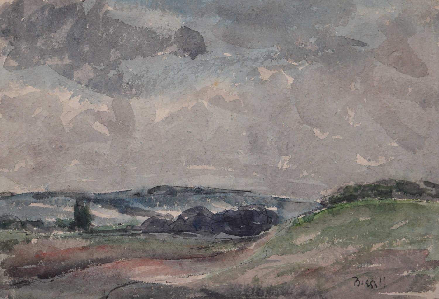George Bissill (1896-1973)
Rolling Hills in the Countryside
Watercolour 
20 x 28 cm 
Signed to bottom right

Born in 1896, George Bissill was a British miner, painter and furniture designer. Raised in the mining village of Langley Mill, Derbyshire,