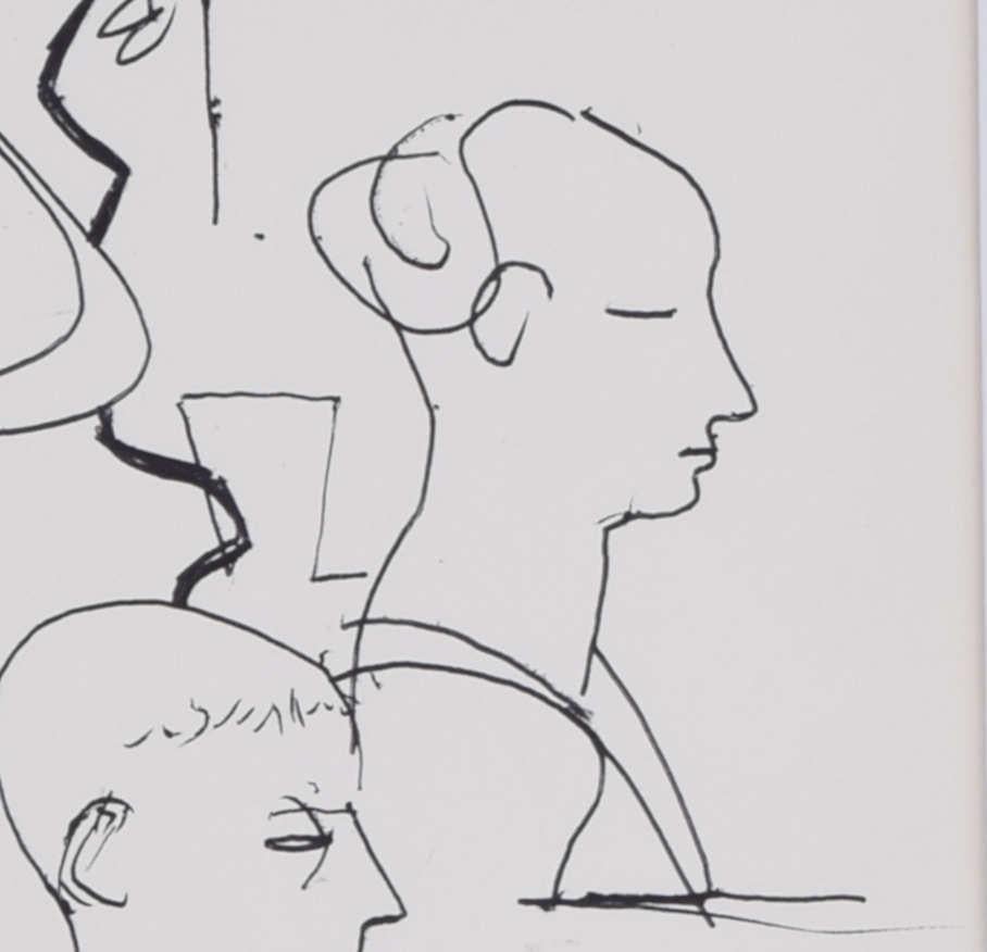 Keith Vaughan 
Perfiles laterales
Boceto a bolígrafo 
17 x 13 cm 

Nacido en 1912, Keith Vaughan fue un pintor británico conocido por sus representaciones modernistas y semiabstractas de la figura masculina. Fue autodidacta como artista, pero