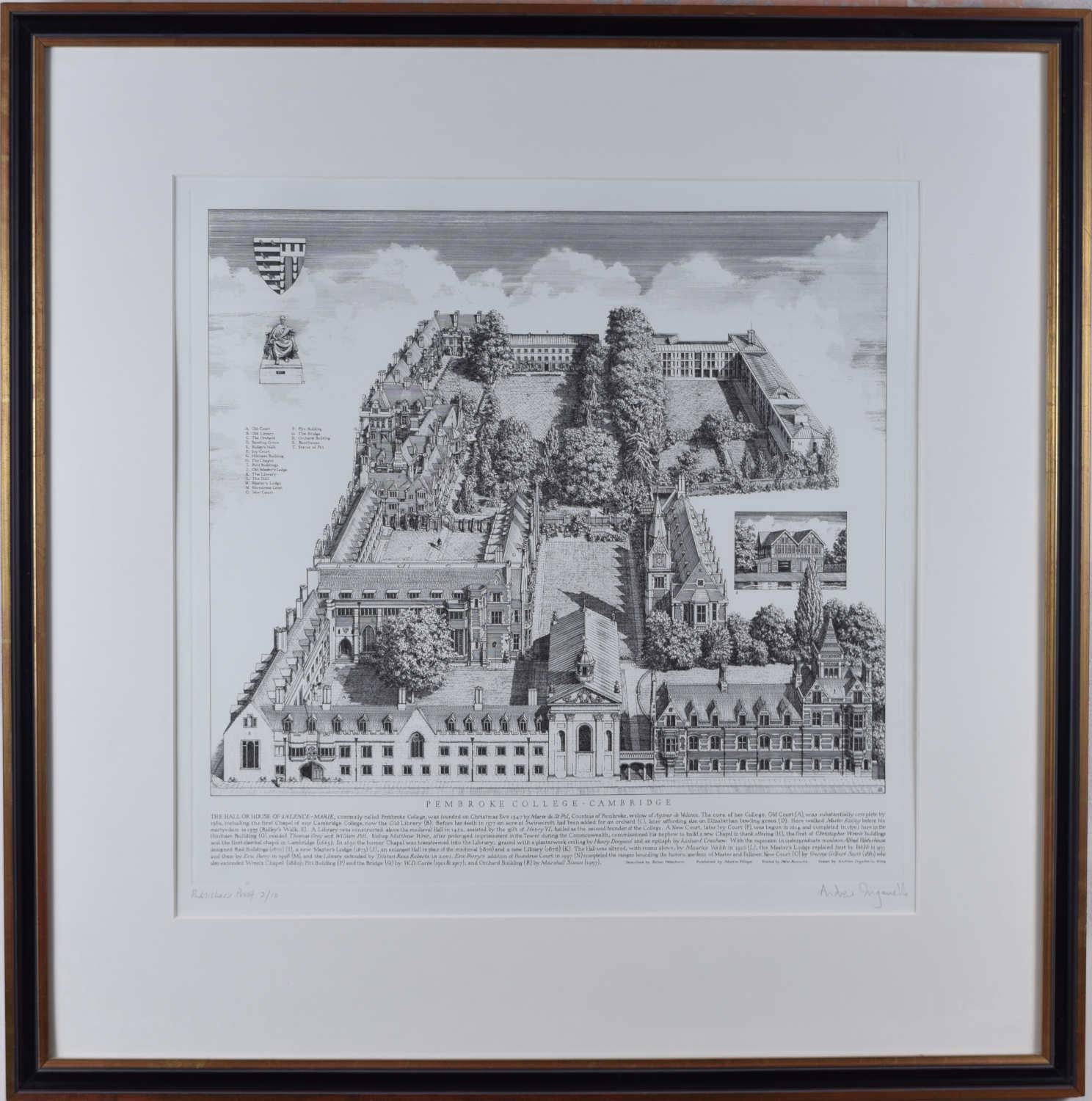 Pembroke College, Cambridge etching by Andrew Ingamells For Sale 4