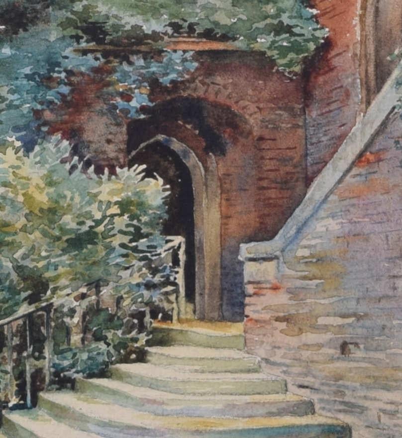 Erasmus' Tower, Queens' College, Cambridge, Aquarell von E. T. Talbot im Angebot 1