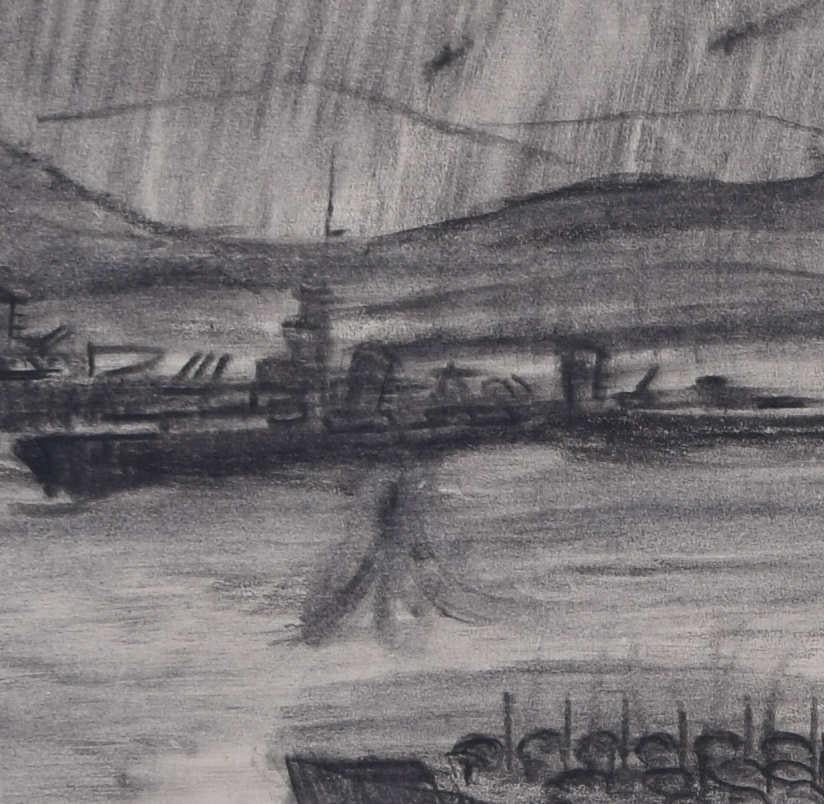Second World War Naval Battle, charcoal sketch - Art by Unknown