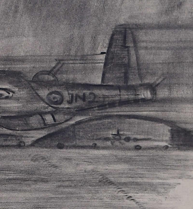 A Bomber Plane Landing, Second World War charcoal sketch - Realist Art by Unknown