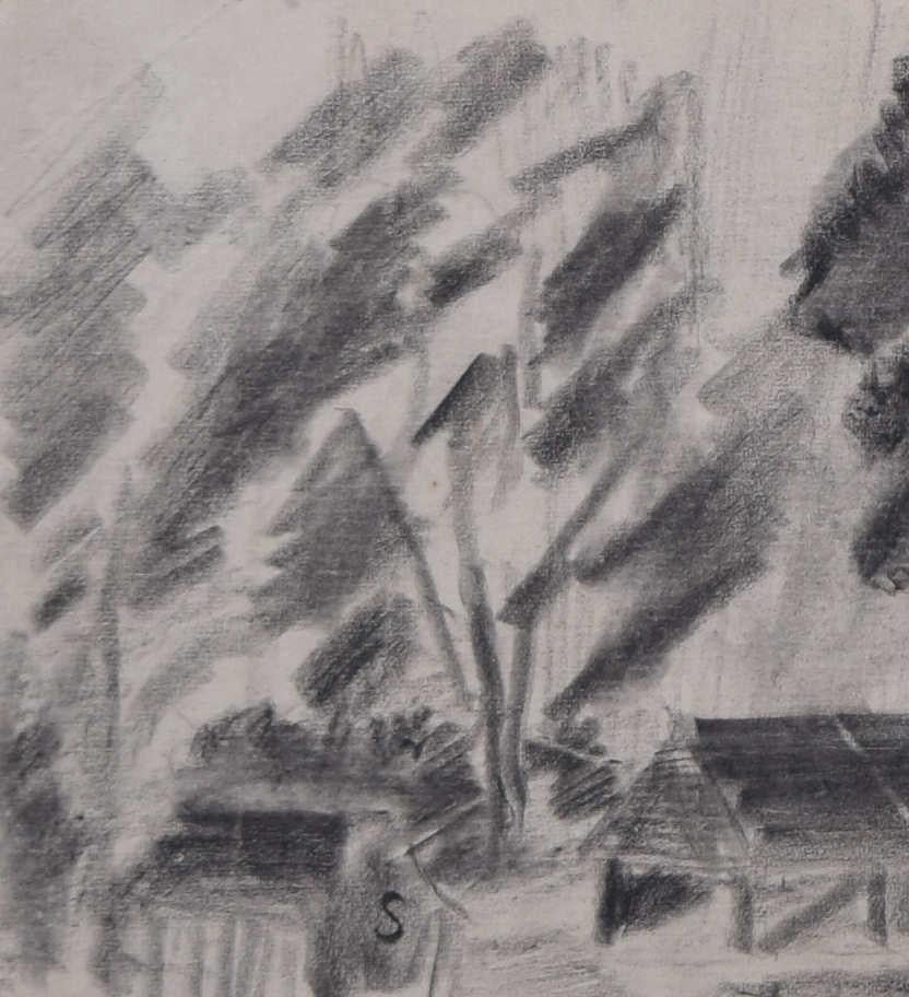 Camp Northampton, Second World War charcoal sketch - Realist Art by Unknown